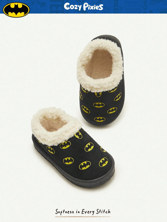 1 Pair Girl's Pink Cartoon Design Warm Thermal Lined Slip-On Casual Low-Top Slippers Black