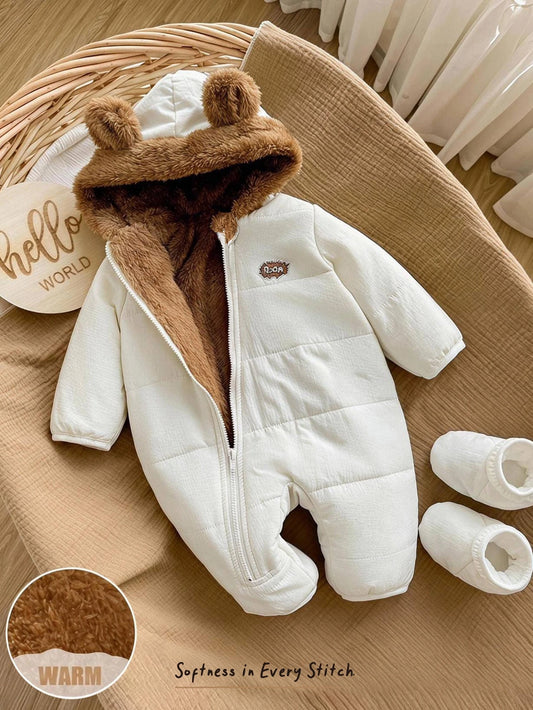 Baby Girl Quilted Padded Fleece-Lined Thickened One-Piece Jumpsuit Romper