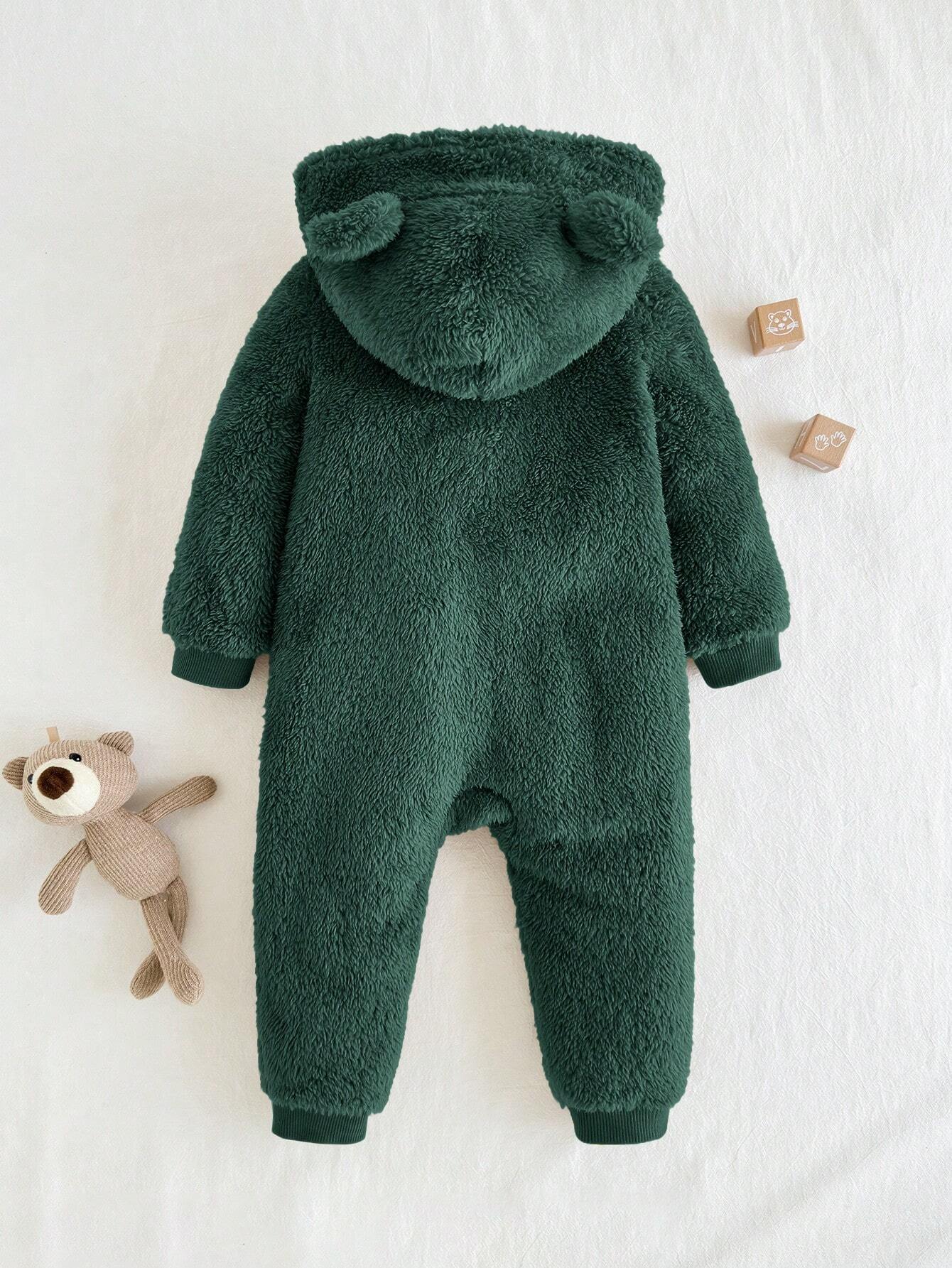 Cozy Pixies Baby Boy Cartoon Bear Pattern Ear Hooded Thicker Romper