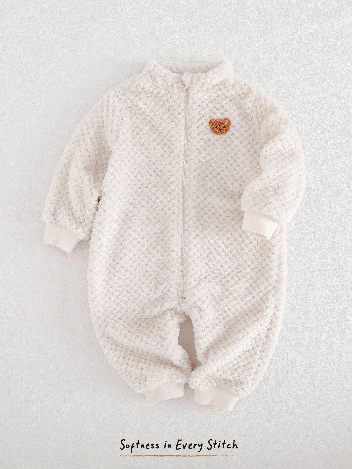 Pixies Baby Boy Cartoon Bear Hooded Thick Long Sleeve Jumpsuit