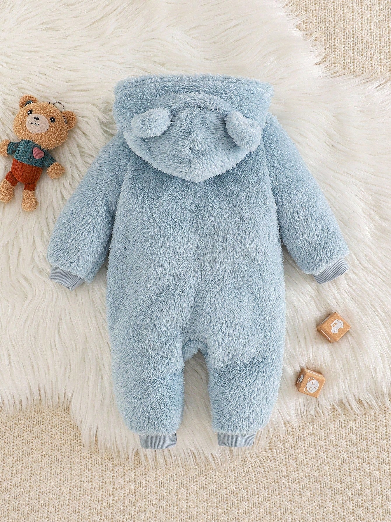 Cozy Pixies Baby Boy Cartoon Bear Pattern Ear Hooded Thicker Romper