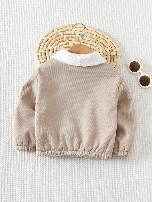 Baby Boy Cartoon Bear Thermal Lined Thick Collar Pocket Long Sleeve Jacket