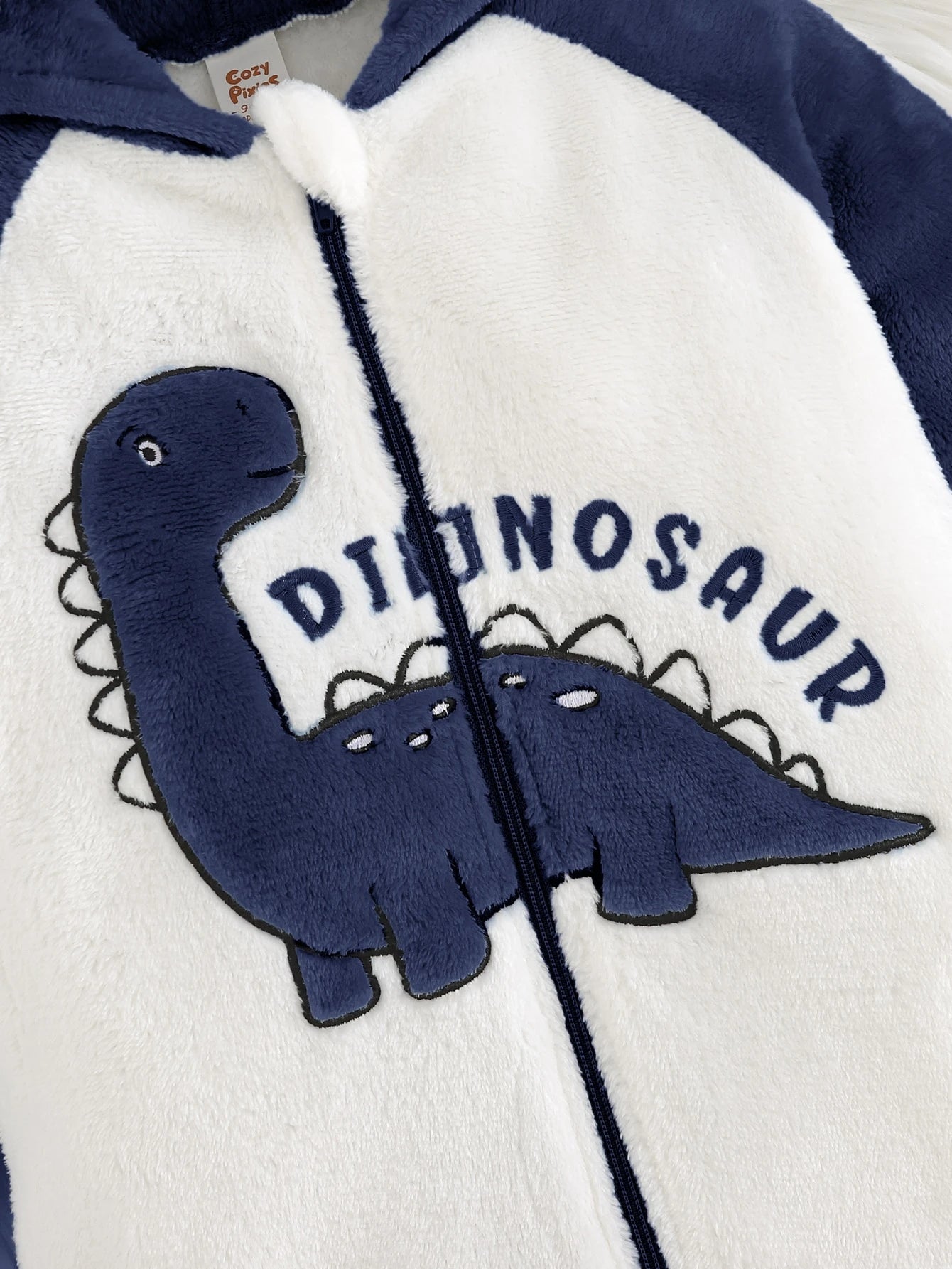 Dinosaur Pattern Thermal Lined Color block Hooded One-Piece Autumn Winter Jumpsuit
