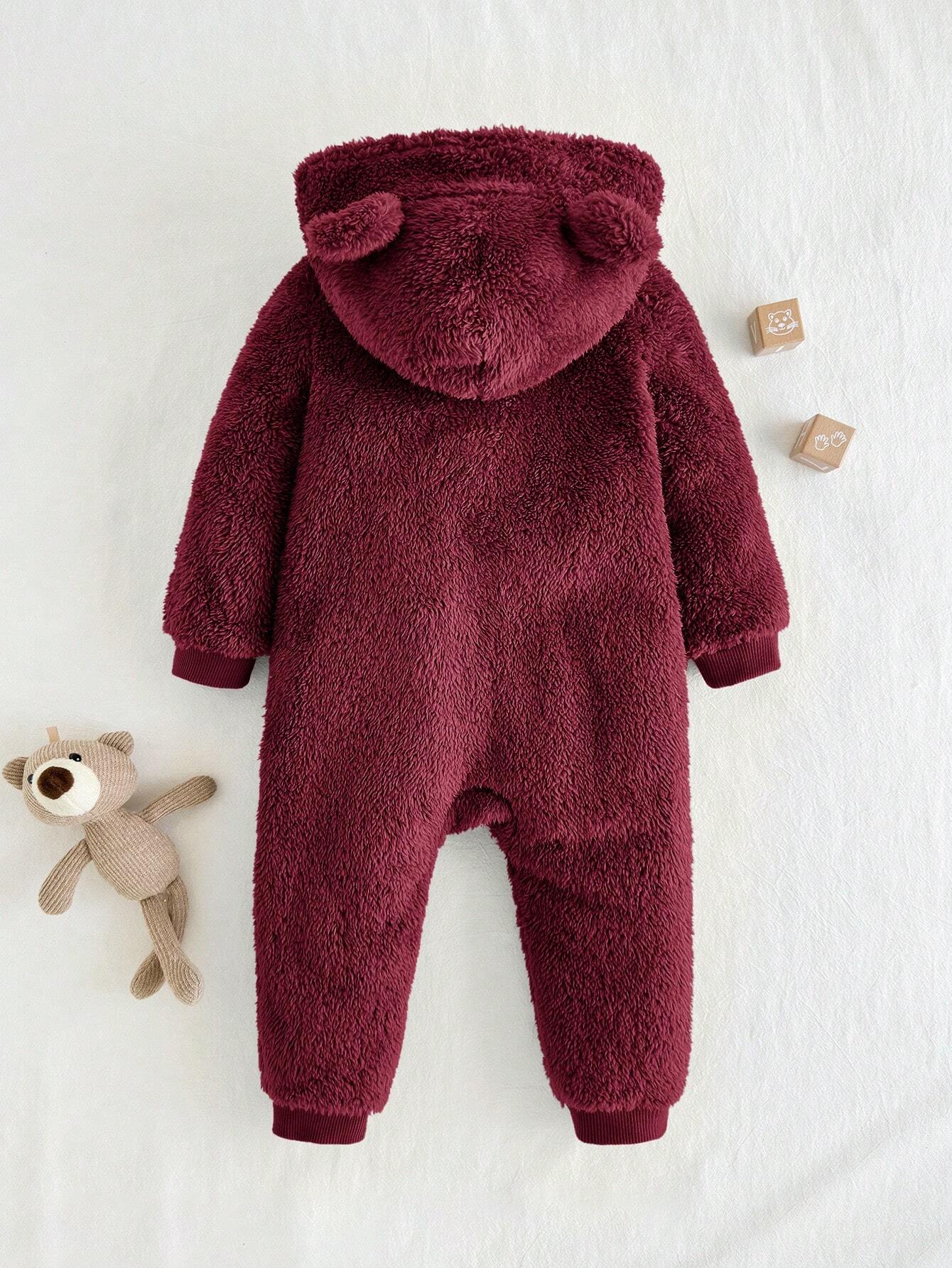Cozy Pixies Baby Boy Cartoon Bear Pattern Ear Hooded Thicker Romper