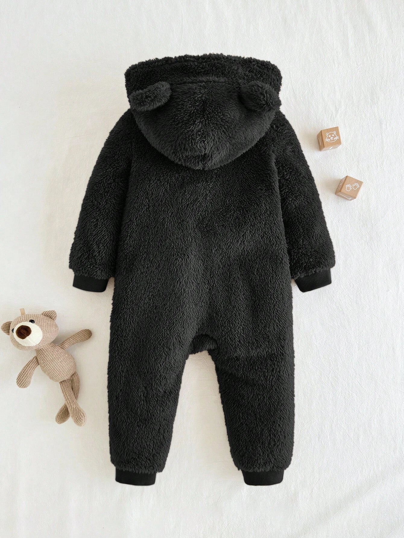 Cozy Pixies Baby Boy Cartoon Bear Pattern Ear Hooded Thicker Romper