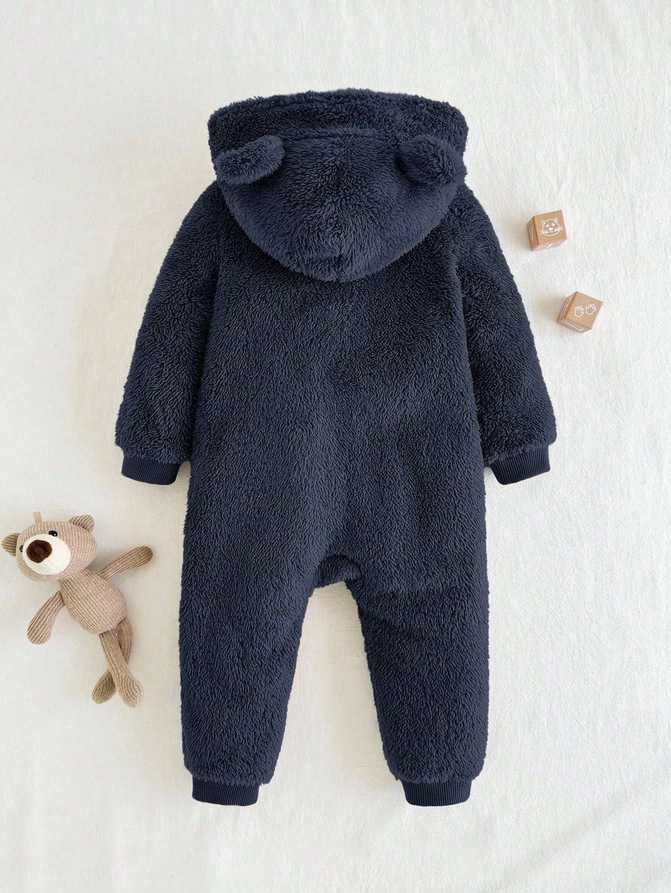 Cozy Pixies Baby Boy Cartoon Bear Pattern Ear Hooded Thicker Romper