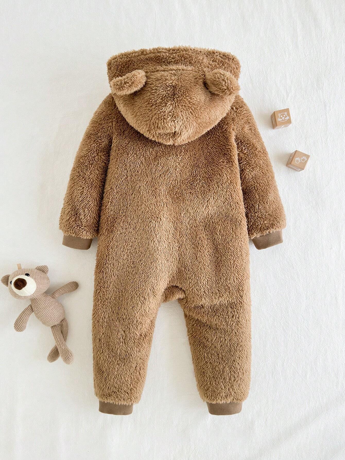 Cozy Pixies Baby Boy Cartoon Bear Pattern Ear Hooded Thicker Romper