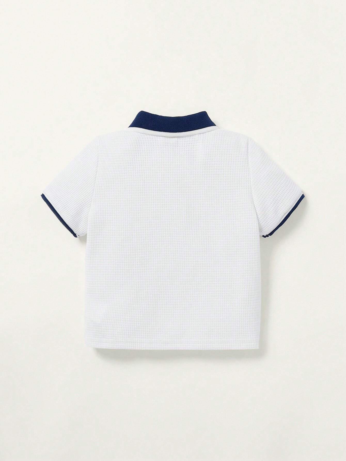 Baby Boy Coconut Tree Embroidery Contrast Collar Top Shorts Set
