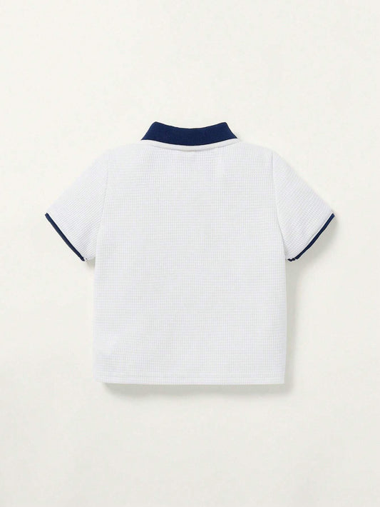 Baby Boy Coconut Tree Embroidery Contrast Collar Top Shorts Set