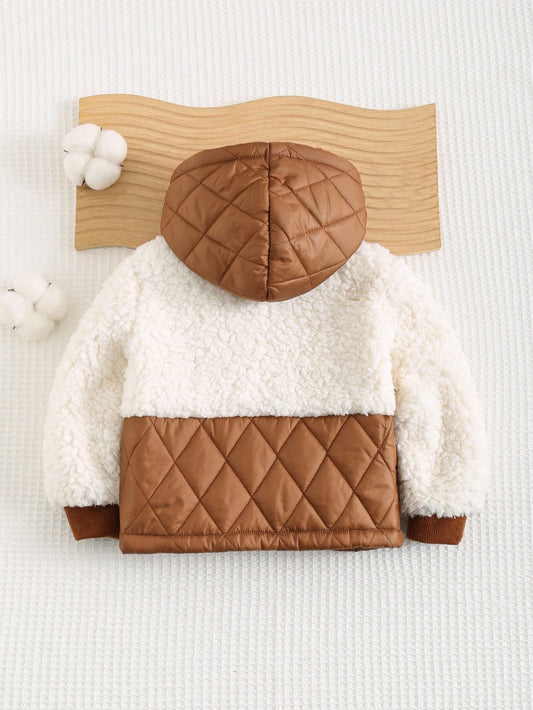 Baby Boy Contrast Color Hooded Thermal Lined Cardigan-S