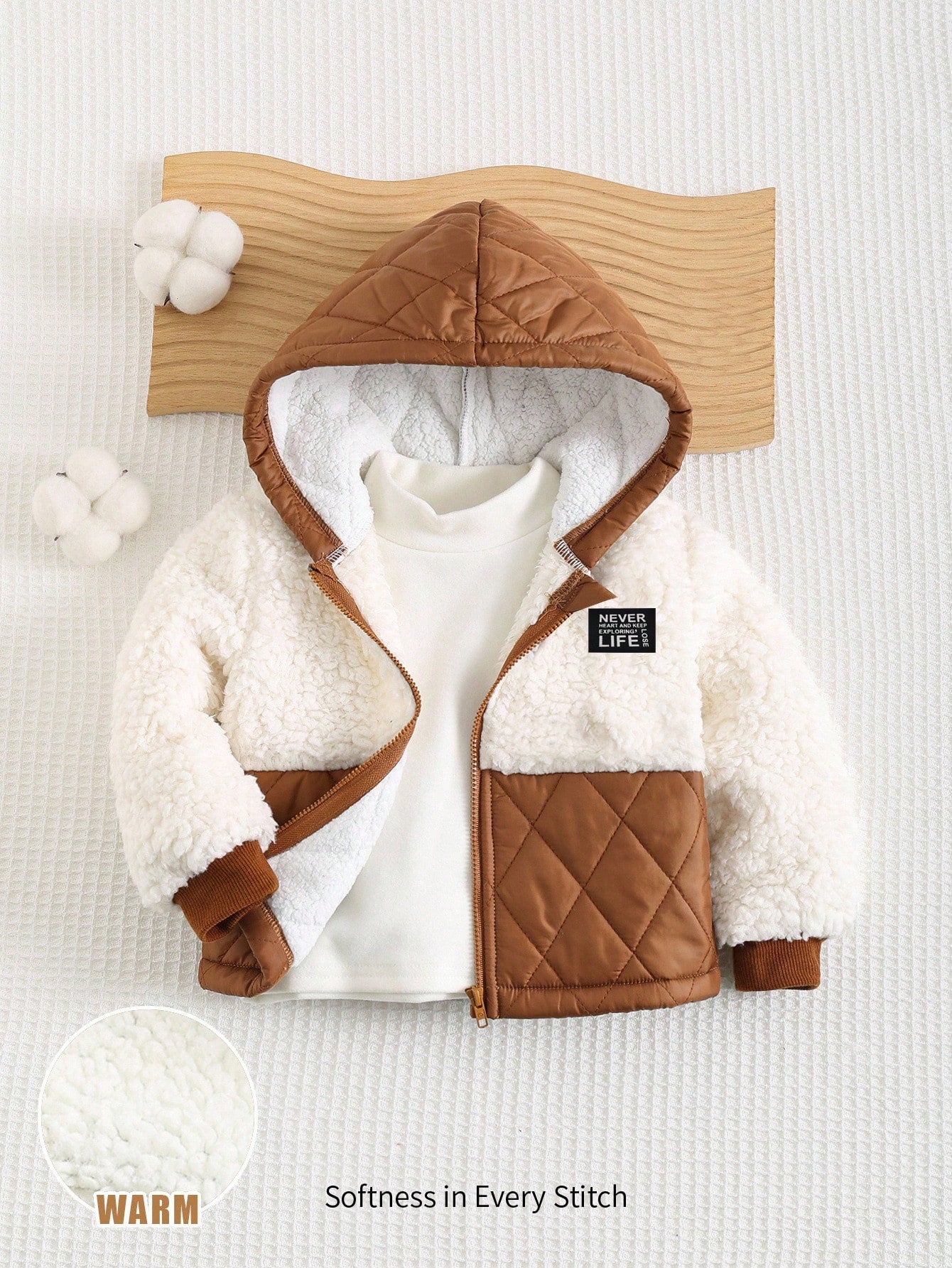 Cozy Pixies Baby Boy Contrast Color Hooded Thermal Lined Cardigan Multicolor