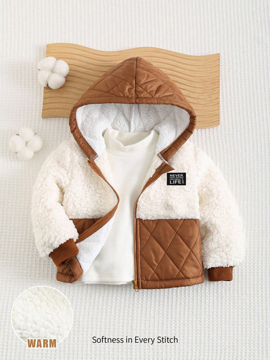 Cozy Pixies Baby Boy Contrast Color Hooded Thermal Lined Cardigan Multicolor
