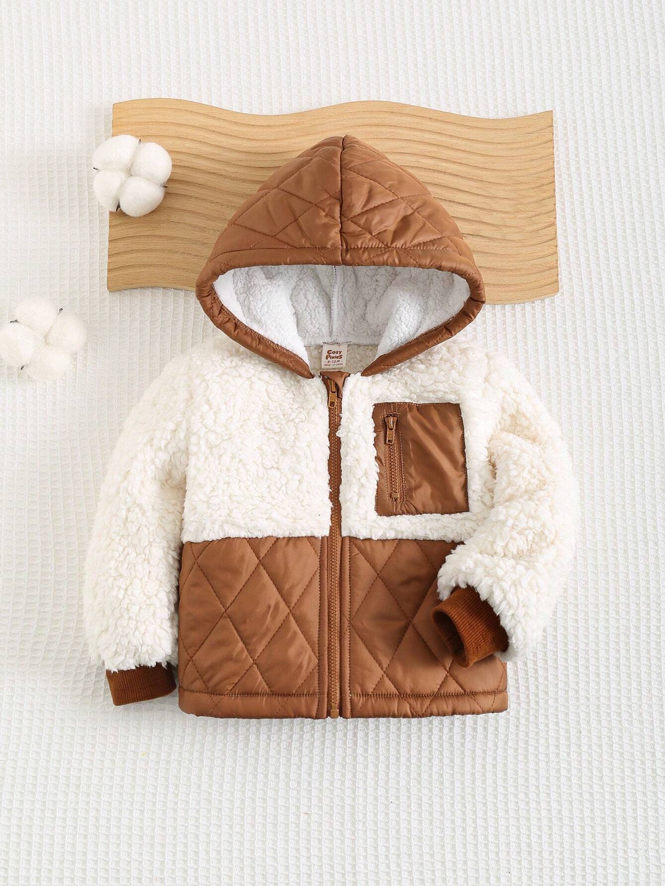 Cozy Pixies Baby Boy Contrast Color Hooded Thermal Lined Cardigan
