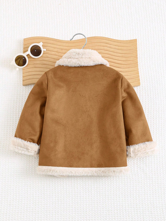 Cozy Pixies Baby Boy Faux Fur Collar Double-Breasted Fleece Jacket