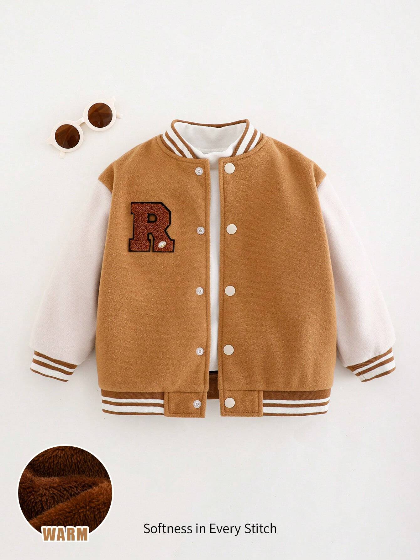 Cozy Pixies Baby Boy Letter Pattern Contrast Color Soft Knit Crew Neck Long Sleeve Jacket