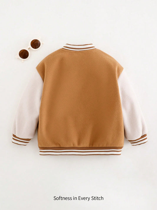 Cozy Pixies Baby Boy Letter Pattern Contrast Color Soft Knit Crew Neck Long Sleeve Jacket