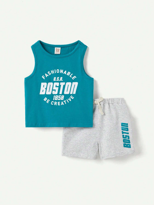 Baby Boy Letter Print Tank Top And Casual Shorts Set