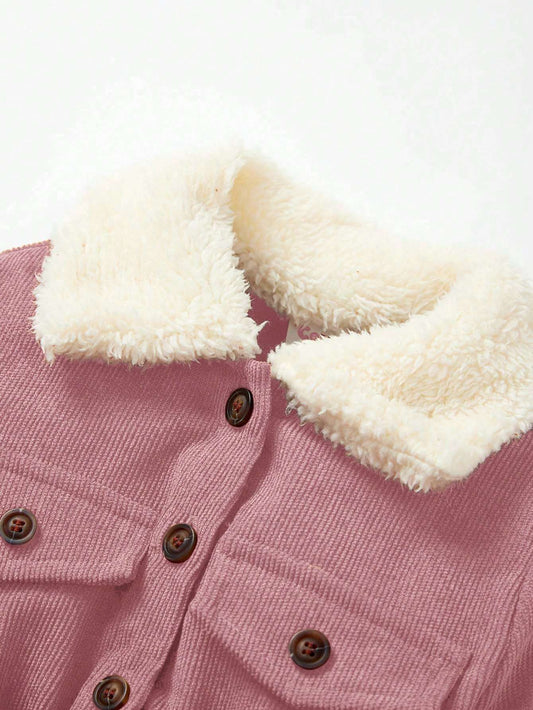 Baby Girl Borg Collar Flap Detail Belted Dress With Hat