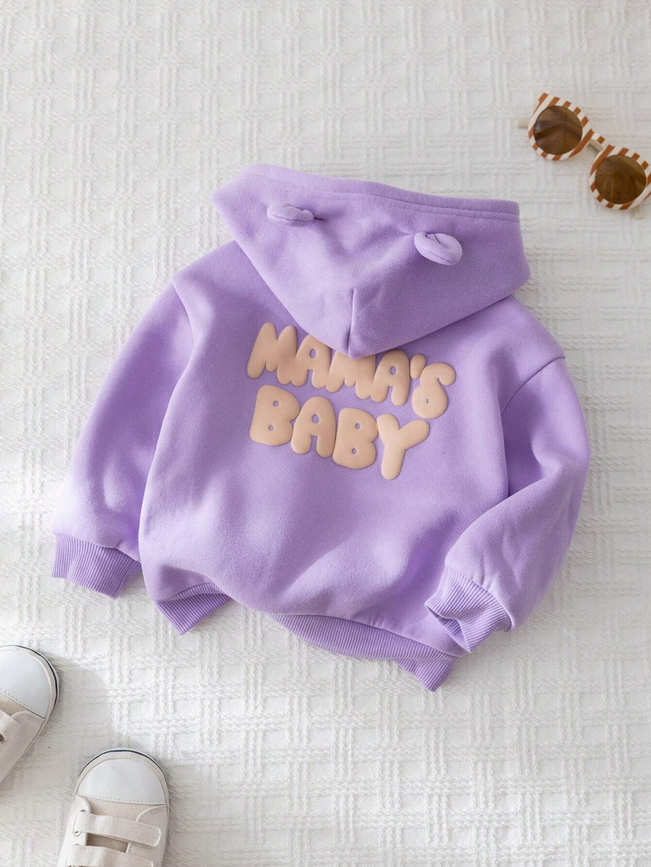 Baby Girl Letter Print Casual Hooded Zip-Up Jacket Purple 2
