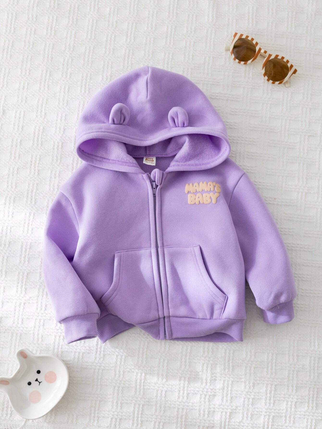 Baby Girl Letter Print Casual Hooded Zip-Up Jacket