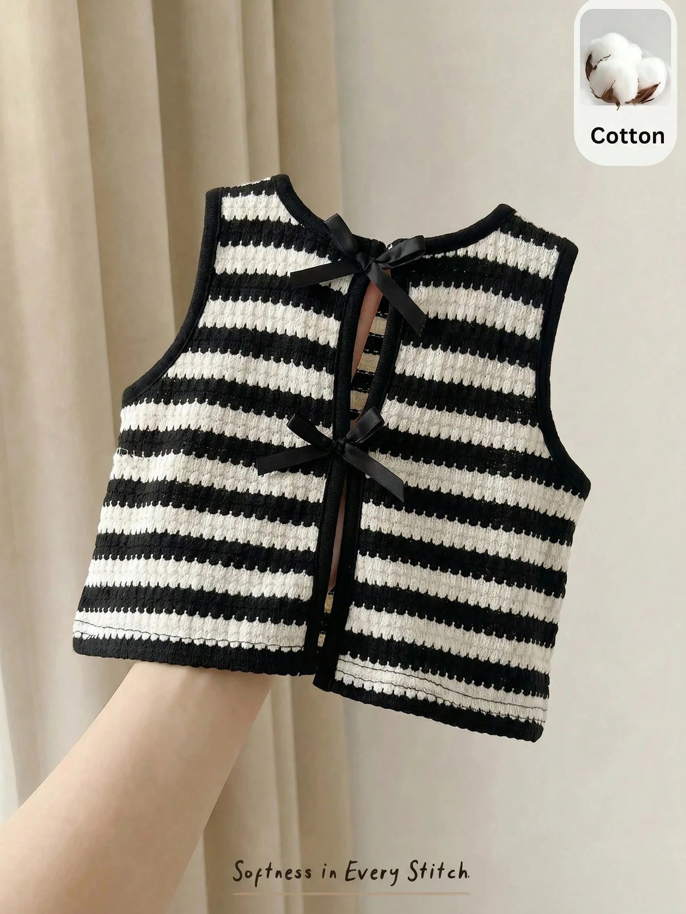 Cozy Pixies Baby Girl Decorative Bow Solid Color Round Neck Sleeveless Vest