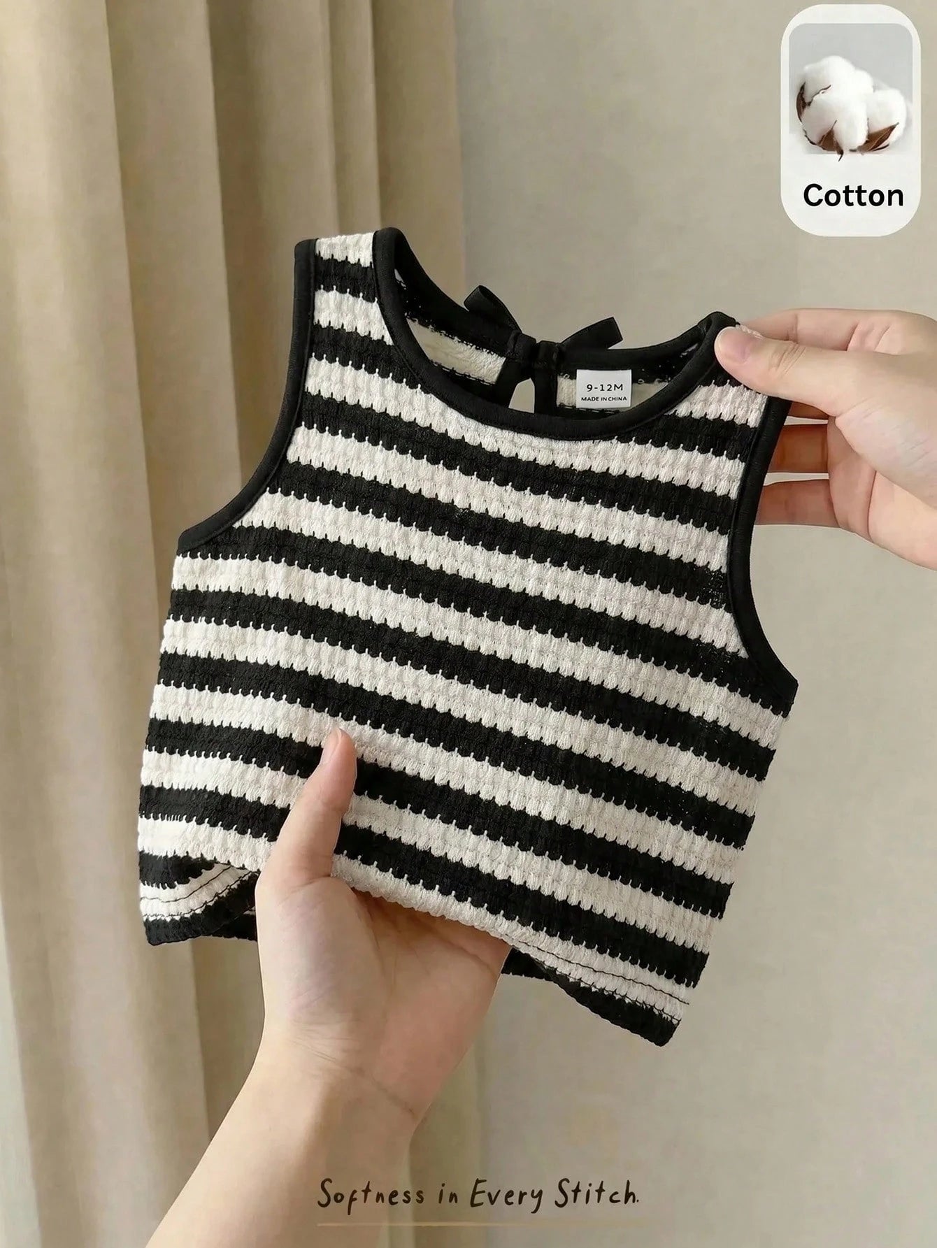 Cozy Pixies Baby Girl Decorative Bow Solid Color Round Neck Sleeveless Vest