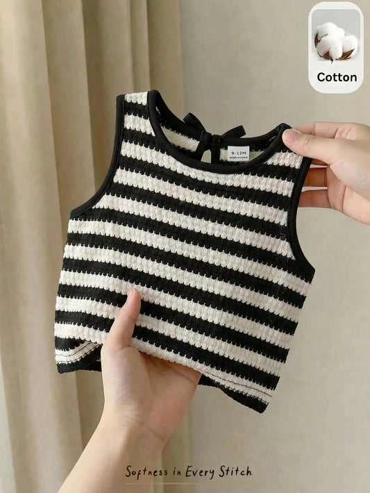 Cozy Pixies Baby Girl Decorative Bow Solid Color Round Neck Sleeveless Vest