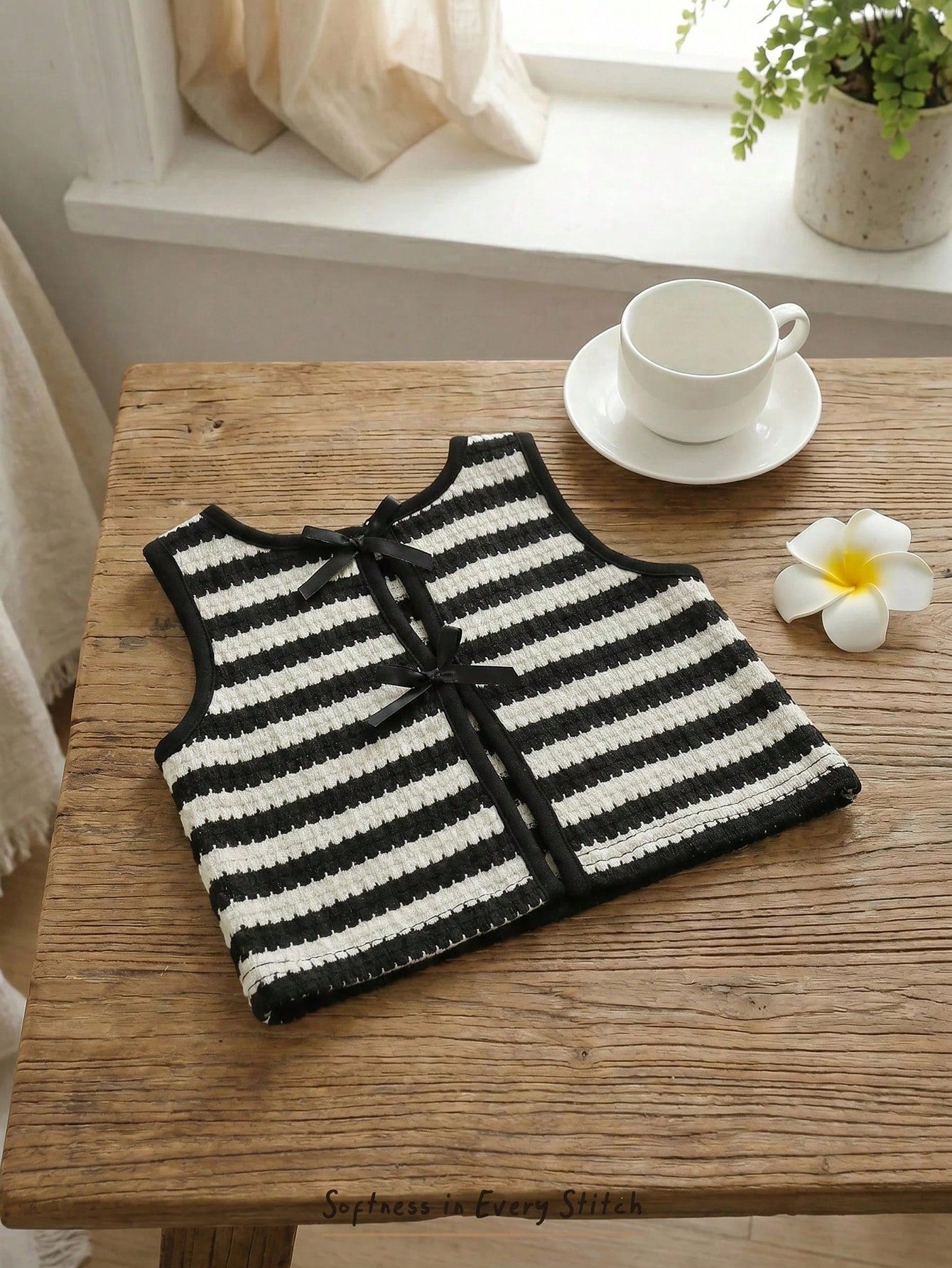 Cozy Pixies Baby Girl Decorative Bow Solid Color Round Neck Sleeveless Vest
