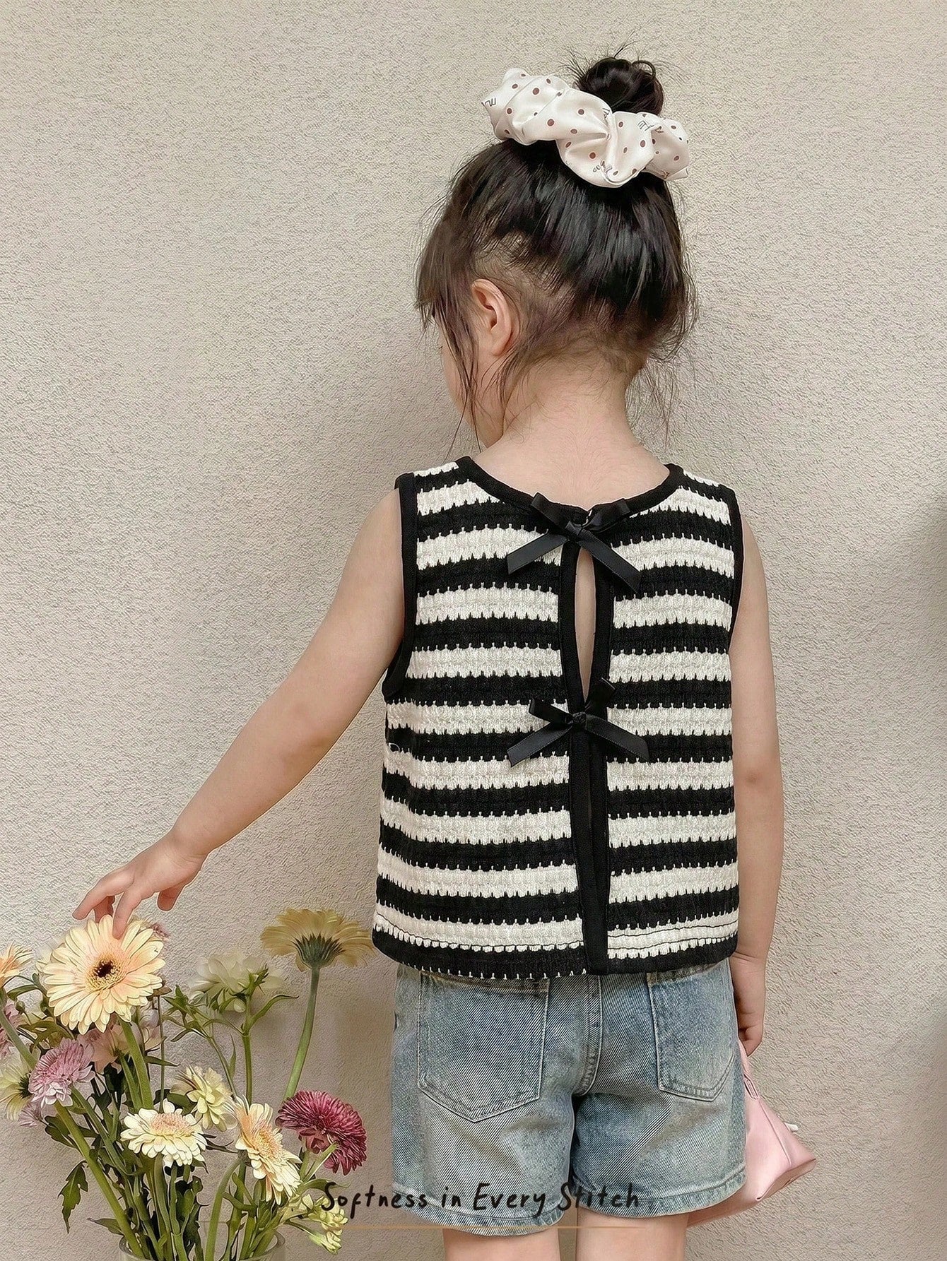 Cozy Pixies Baby Girl Decorative Bow Solid Color Round Neck Sleeveless Vest
