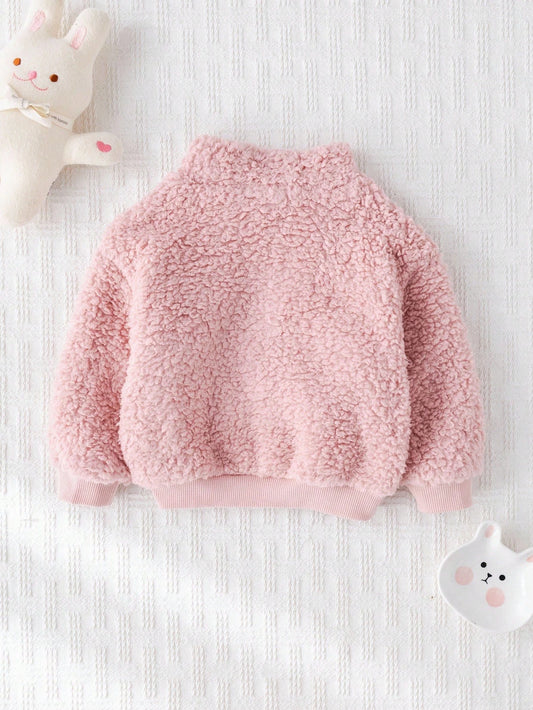 Floral 3D Graphic Stand Collar Long Sleeve Half-Zip Fleece Pullover Sweatshirt-S