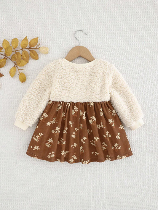 Cozy Pixies Baby Girl Floral Knit Cozy Crew Neck Long Sleeve Dress