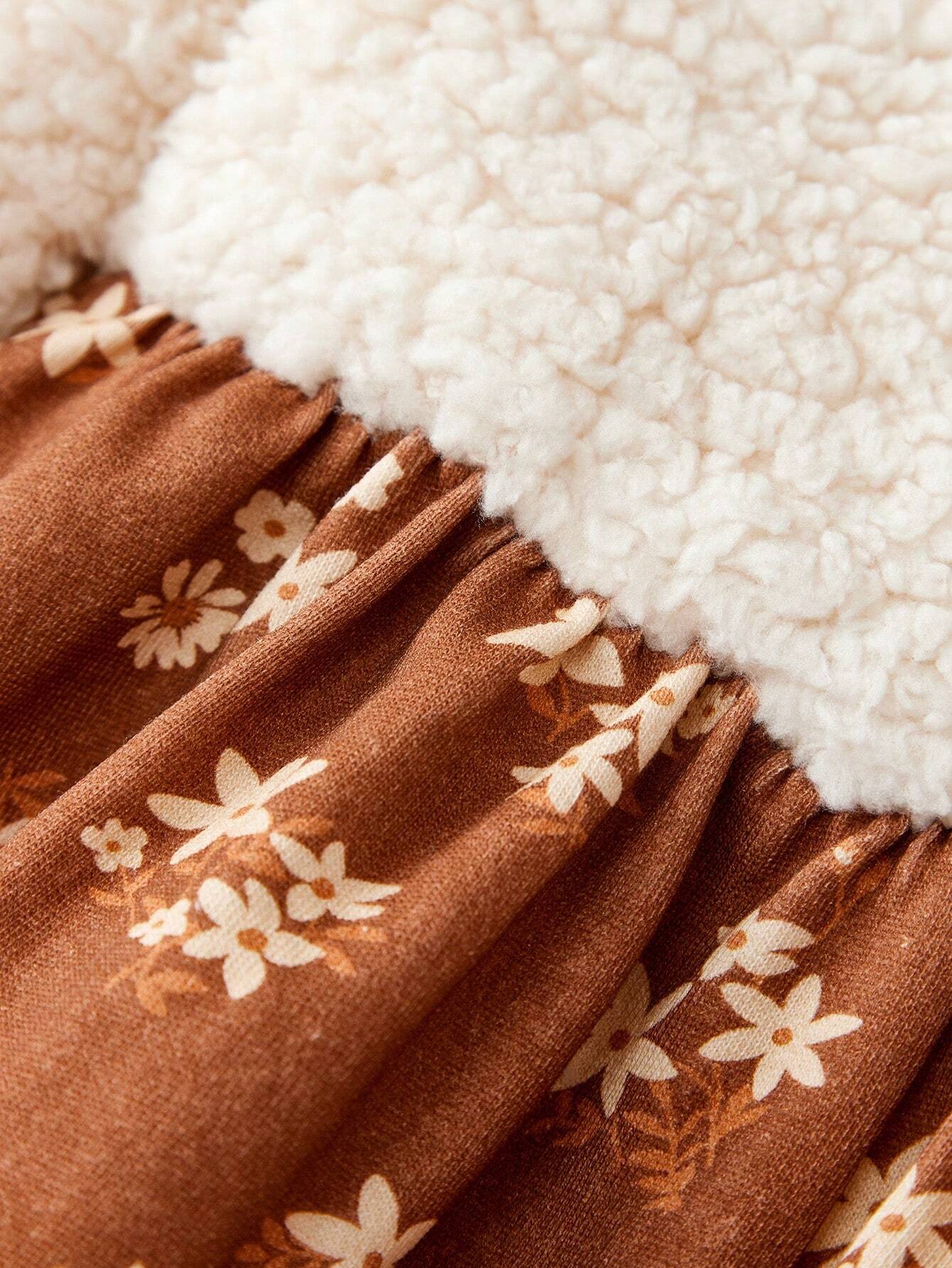 Cozy Pixies Baby Girl Floral Knit Cozy Crew Neck Long Sleeve Dress
