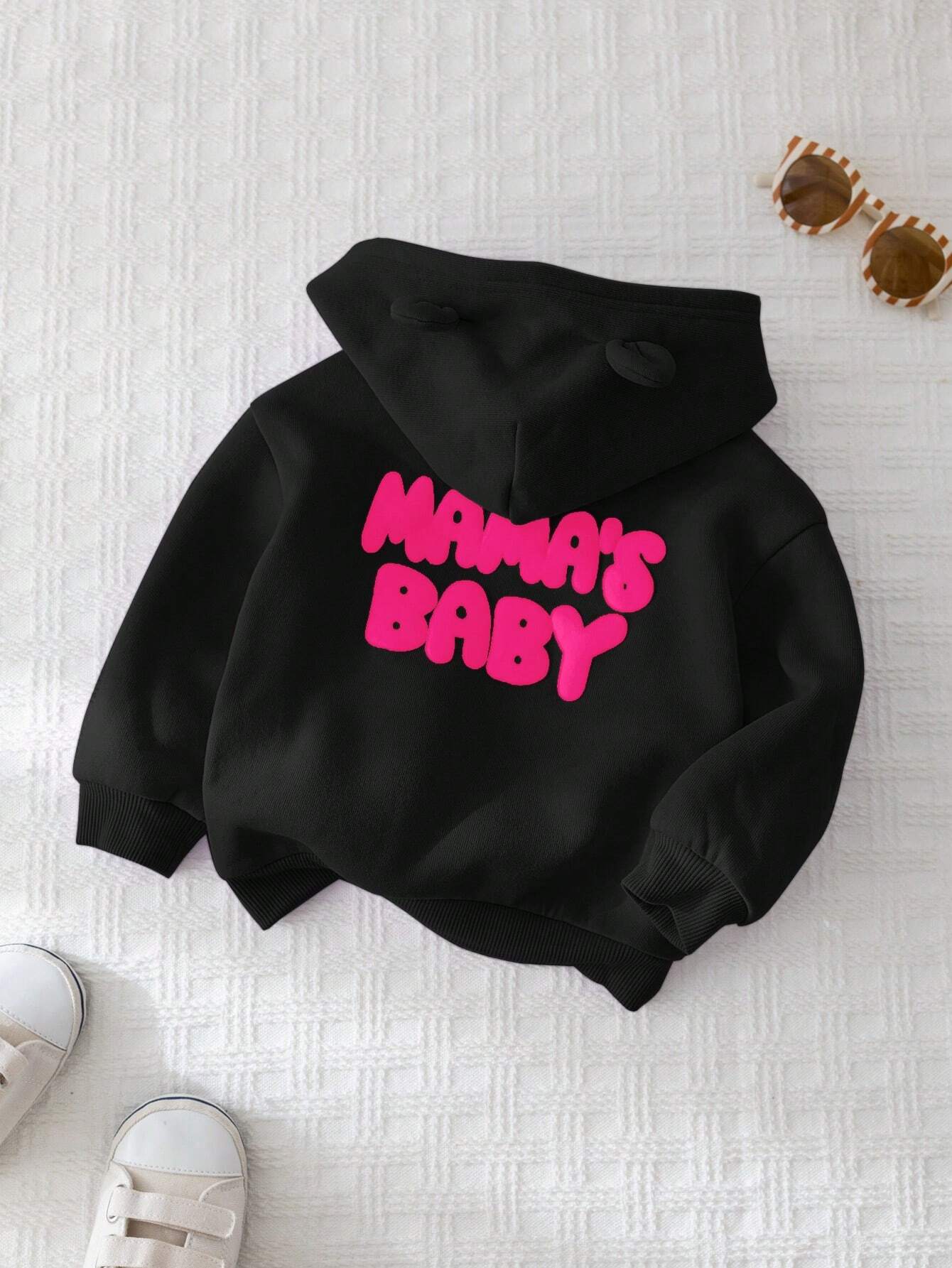 Baby Girl Letter Print Casual Hooded Zip-Up Jacket