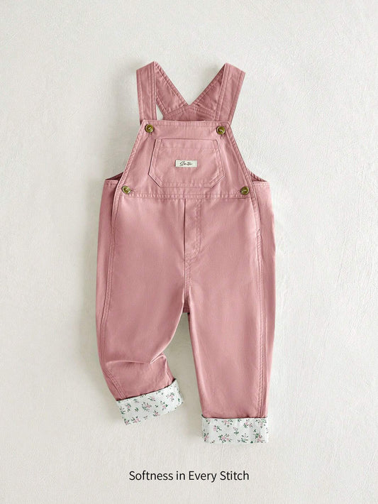 Baby Girl Letter Patched Detail Overall Jumpsuit