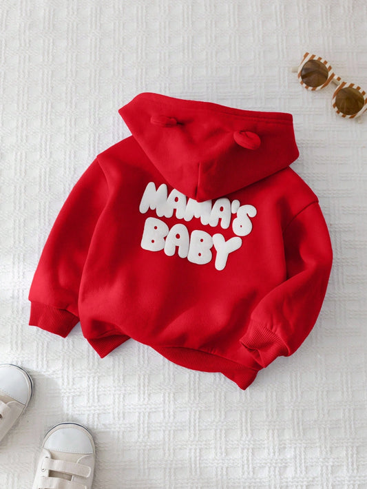 Baby Girl Letter Print Casual Hooded Zip-Up Jacket Red