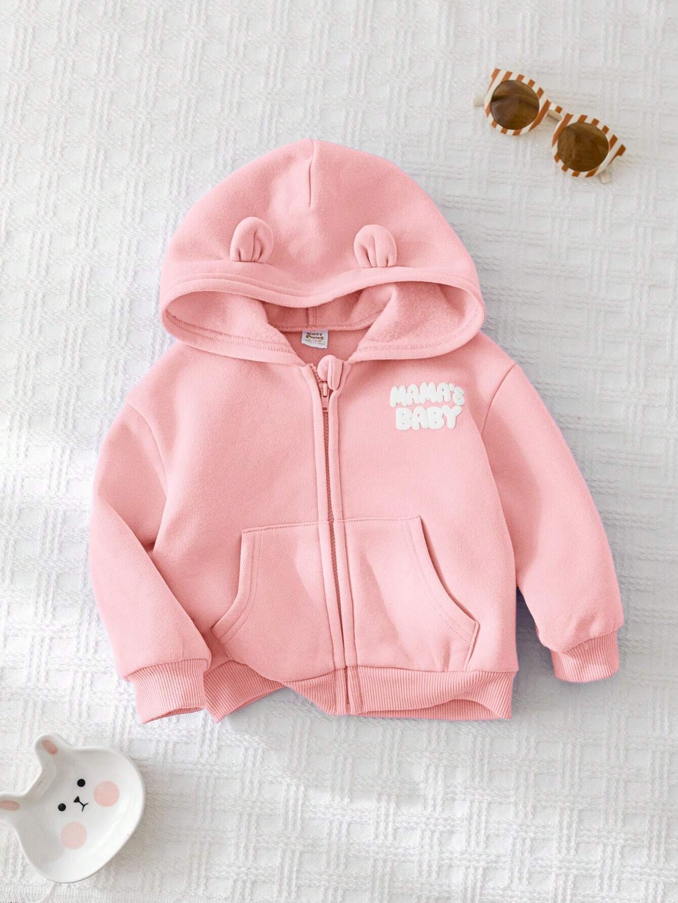 Baby Girl Letter Print Casual Hooded Zip-Up Jacket