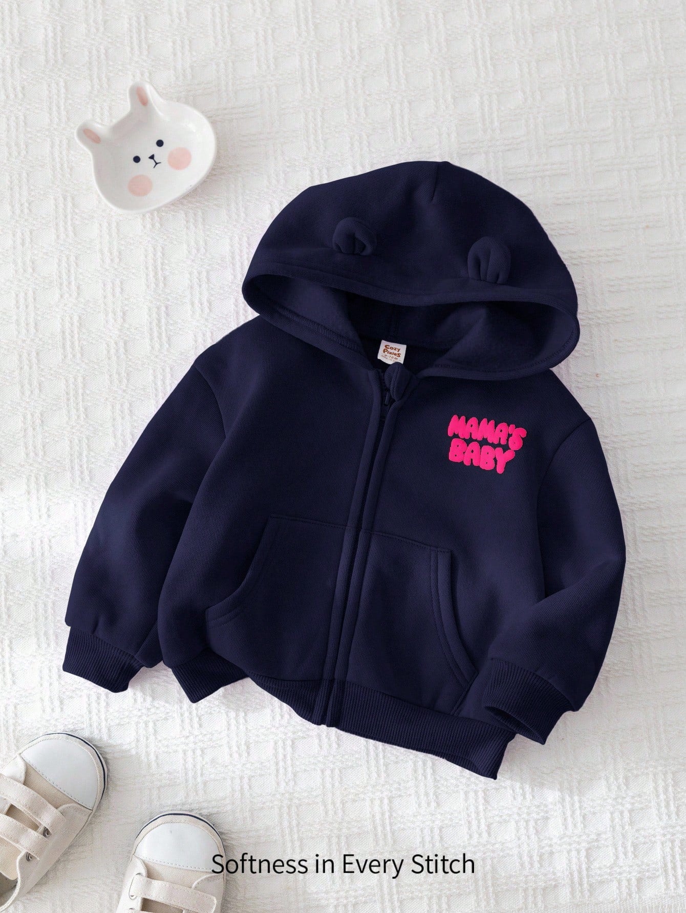 Baby Girl Letter Print Casual Hooded Zip-Up Jacket
