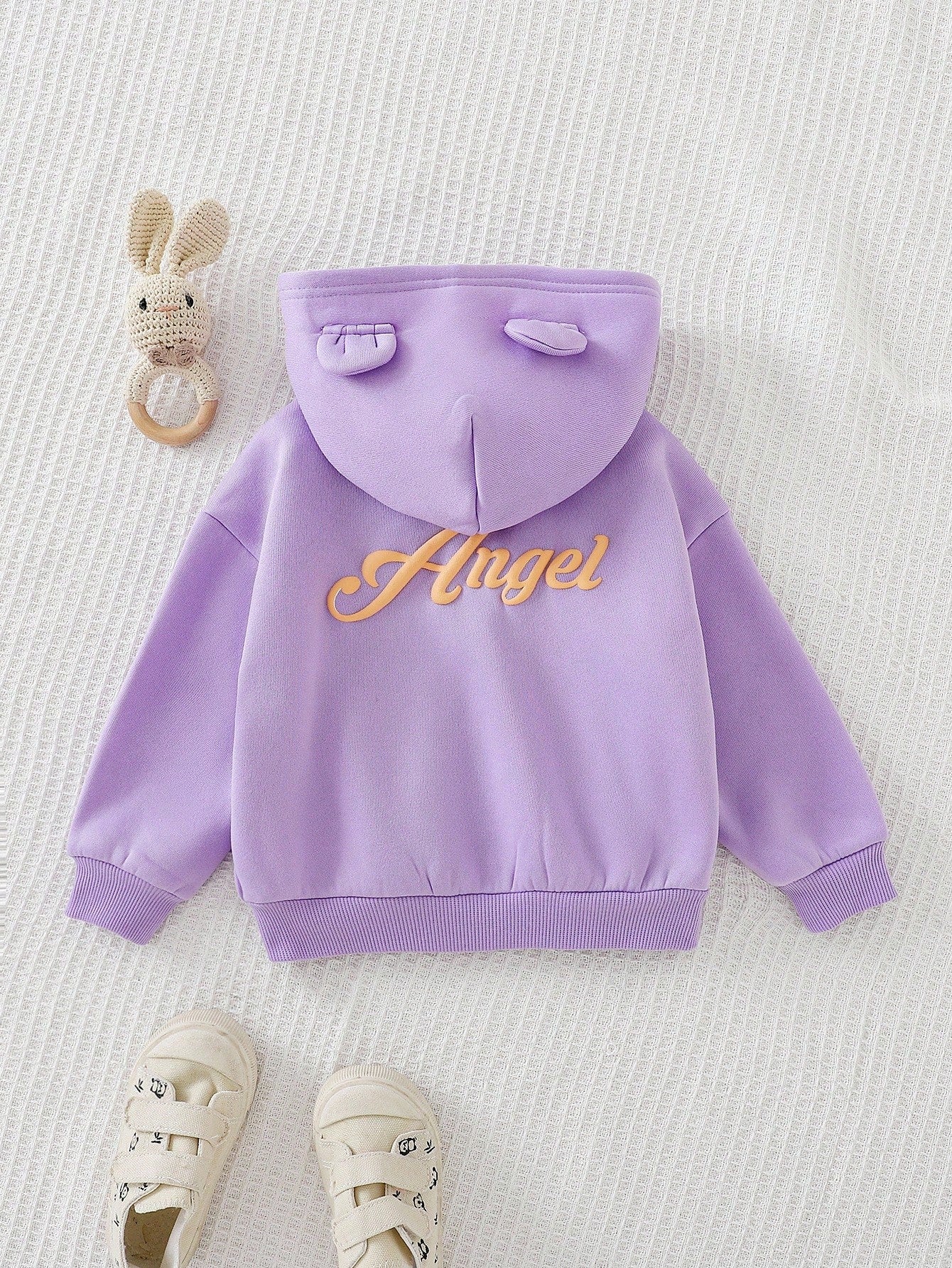 Baby Girl Letter Print Casual Hooded Zip-Up Jacket