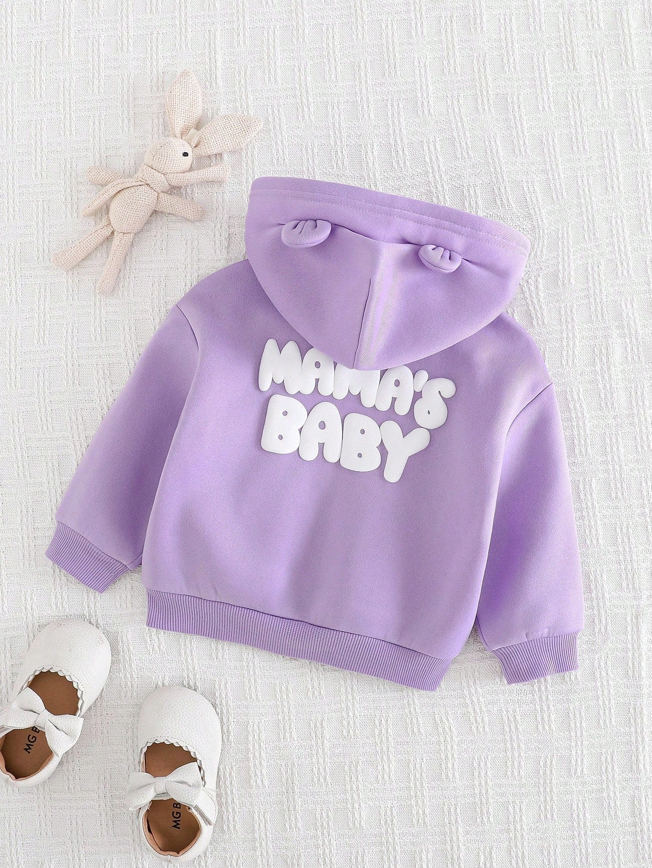 Baby Girl Letter Print Casual Hooded Zip-Up Jacket Mauve Purple