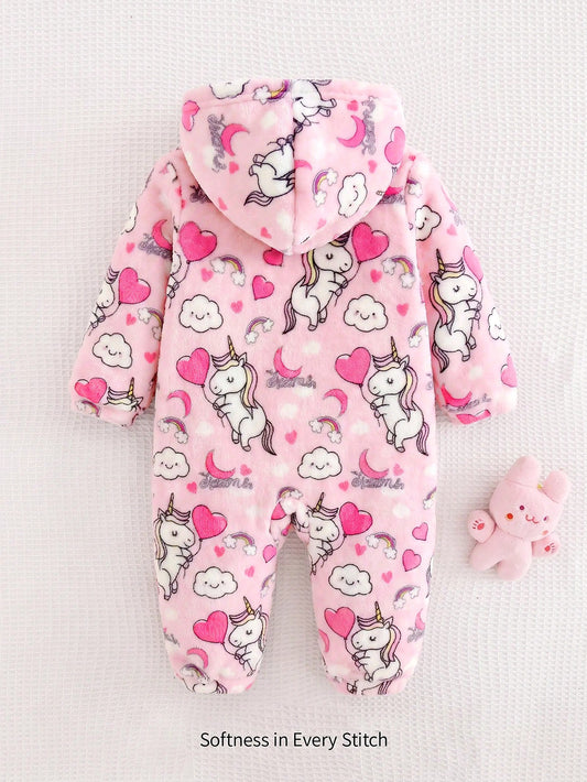 Baby Girl Quilted Padded Fleece-Lined Thickened One-Piece Jumpsuit Romper