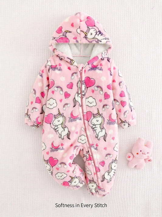 Baby Girl Quilted Padded Fleece-Lined Thickened One-Piece Jumpsuit Romper