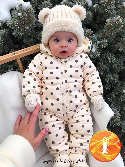Polka Dot Pattern Thermal Lined Thick Hooded One-Piece Padded Coat