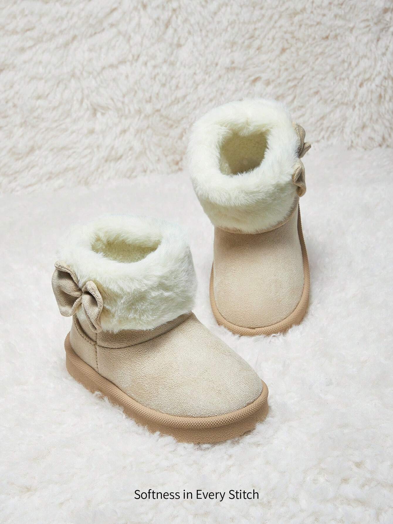 Girls' Fashionable Beige Fluffy Warm Casual Snow Boots
