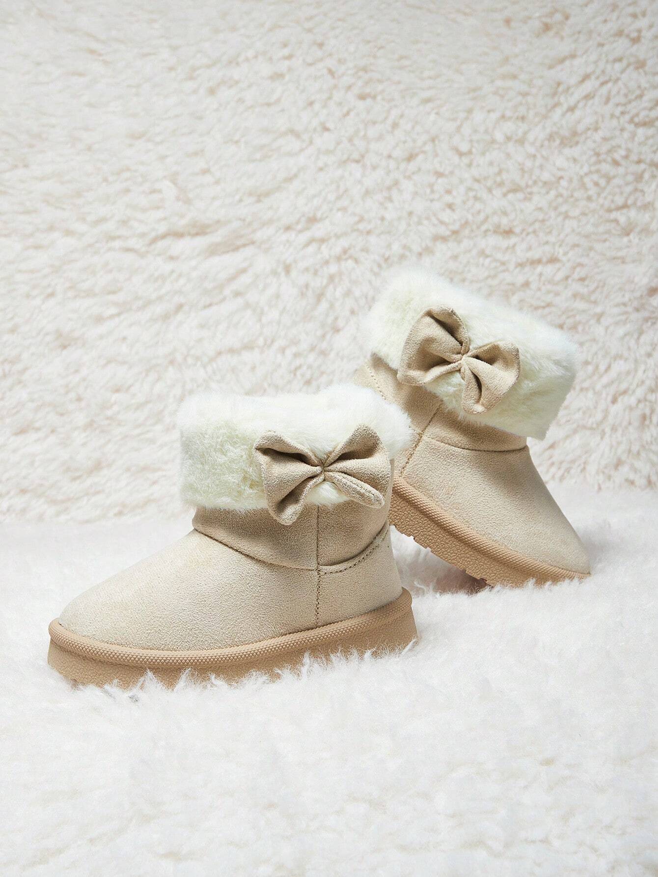 Girls' Fashionable Beige Fluffy Warm Casual Snow Boots