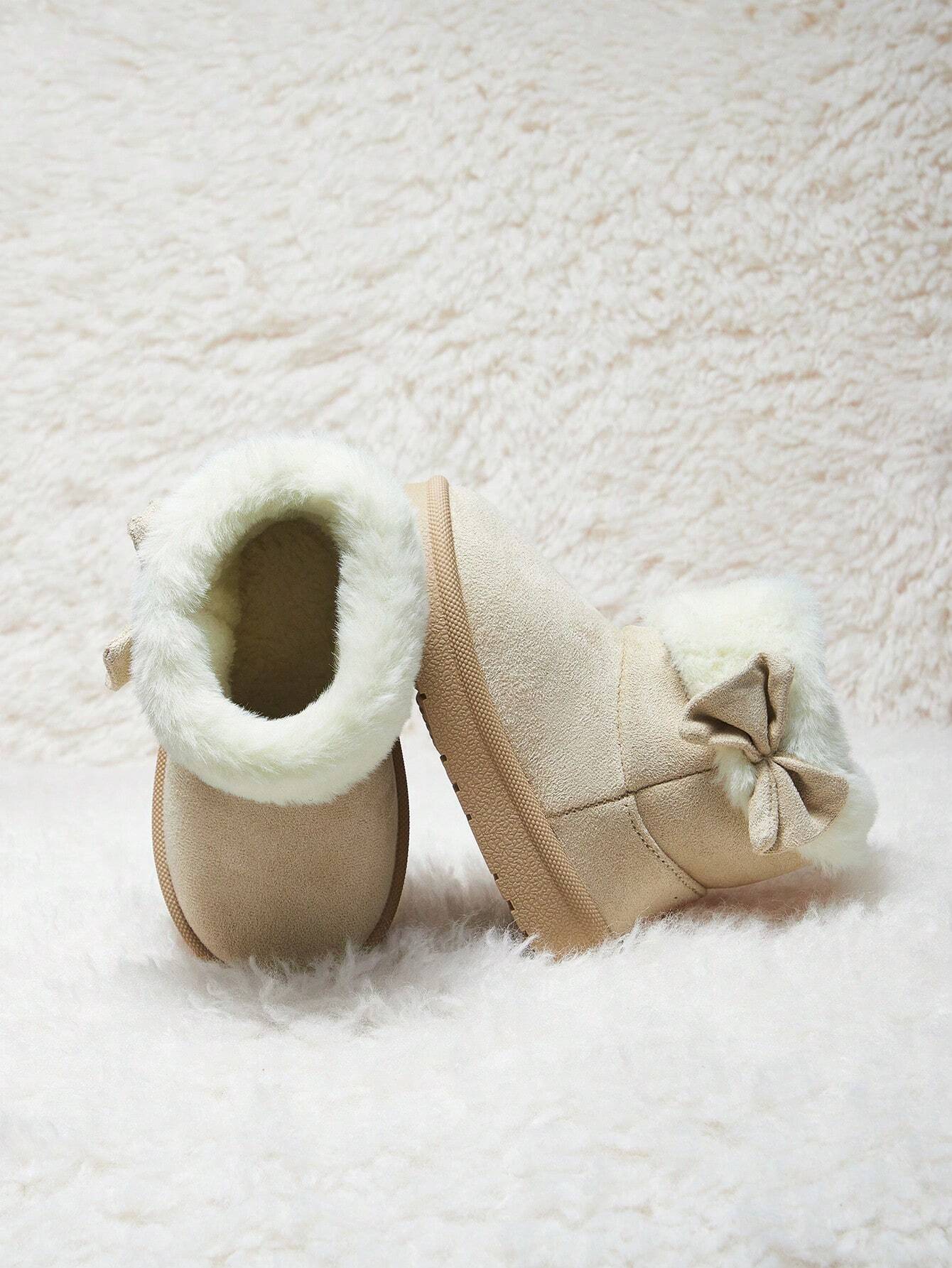 Girls' Fashionable Beige Fluffy Warm Casual Snow Boots