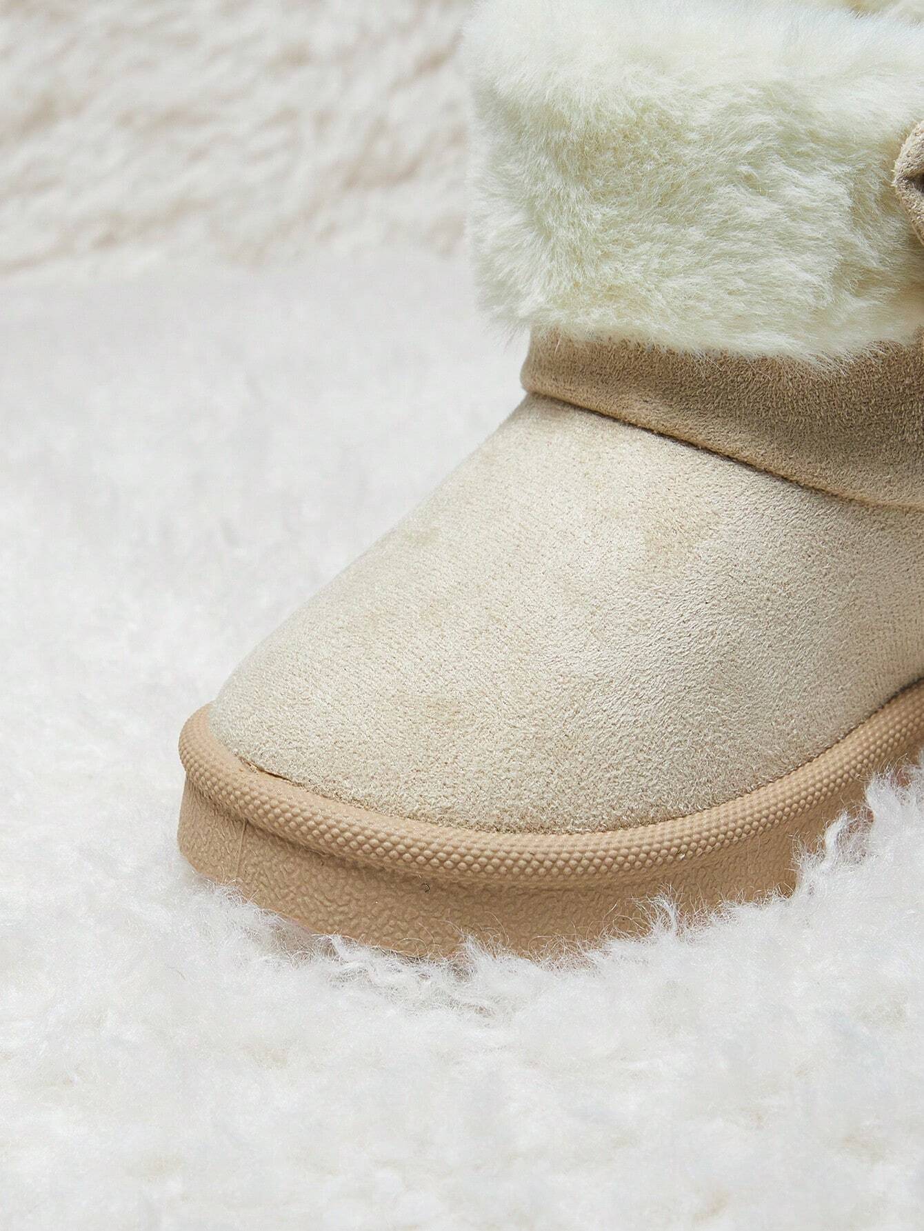 Girls' Fashionable Beige Fluffy Warm Casual Snow Boots