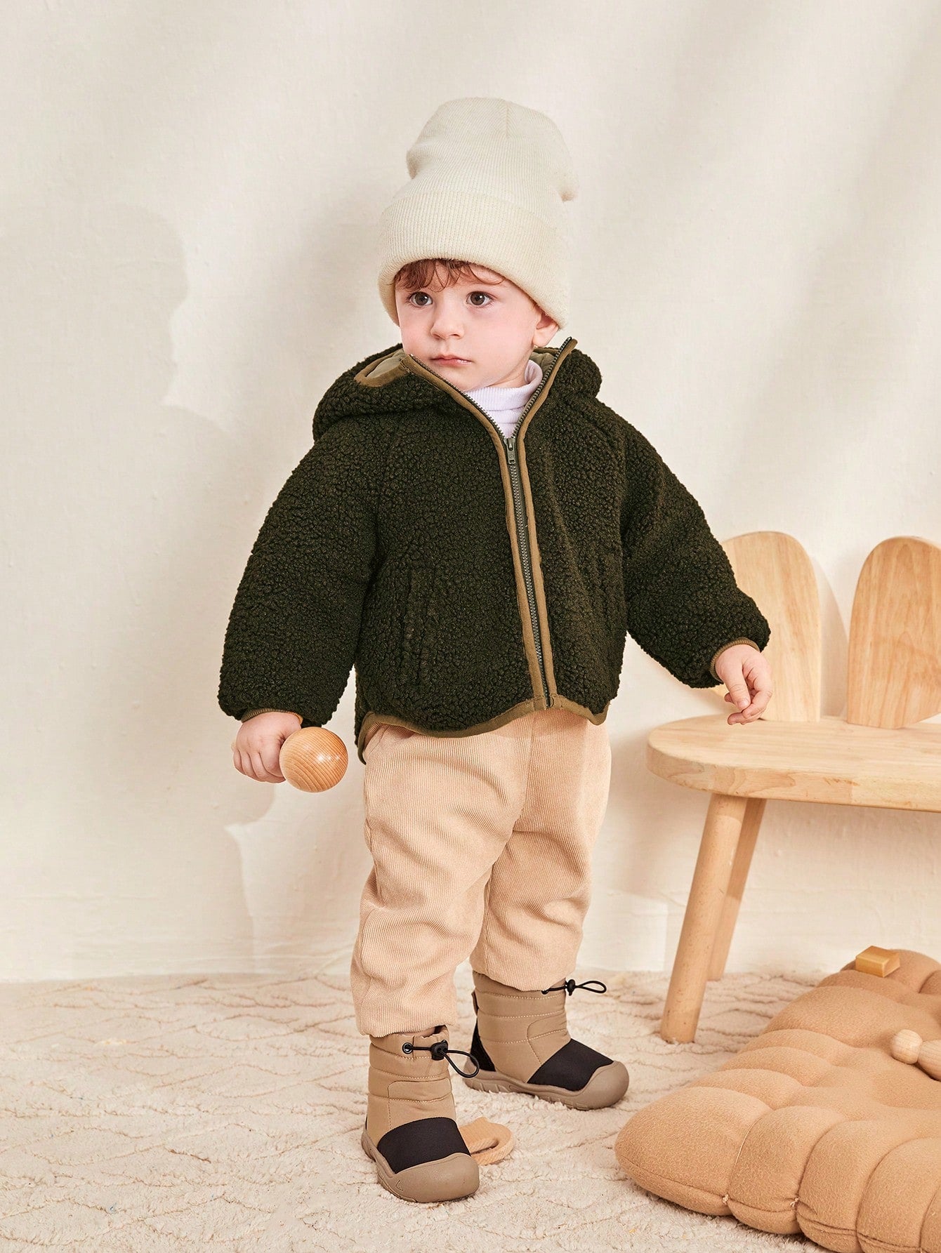 Boys' Khaki Fashionable Design Comfortable And Warm Snow Boots
