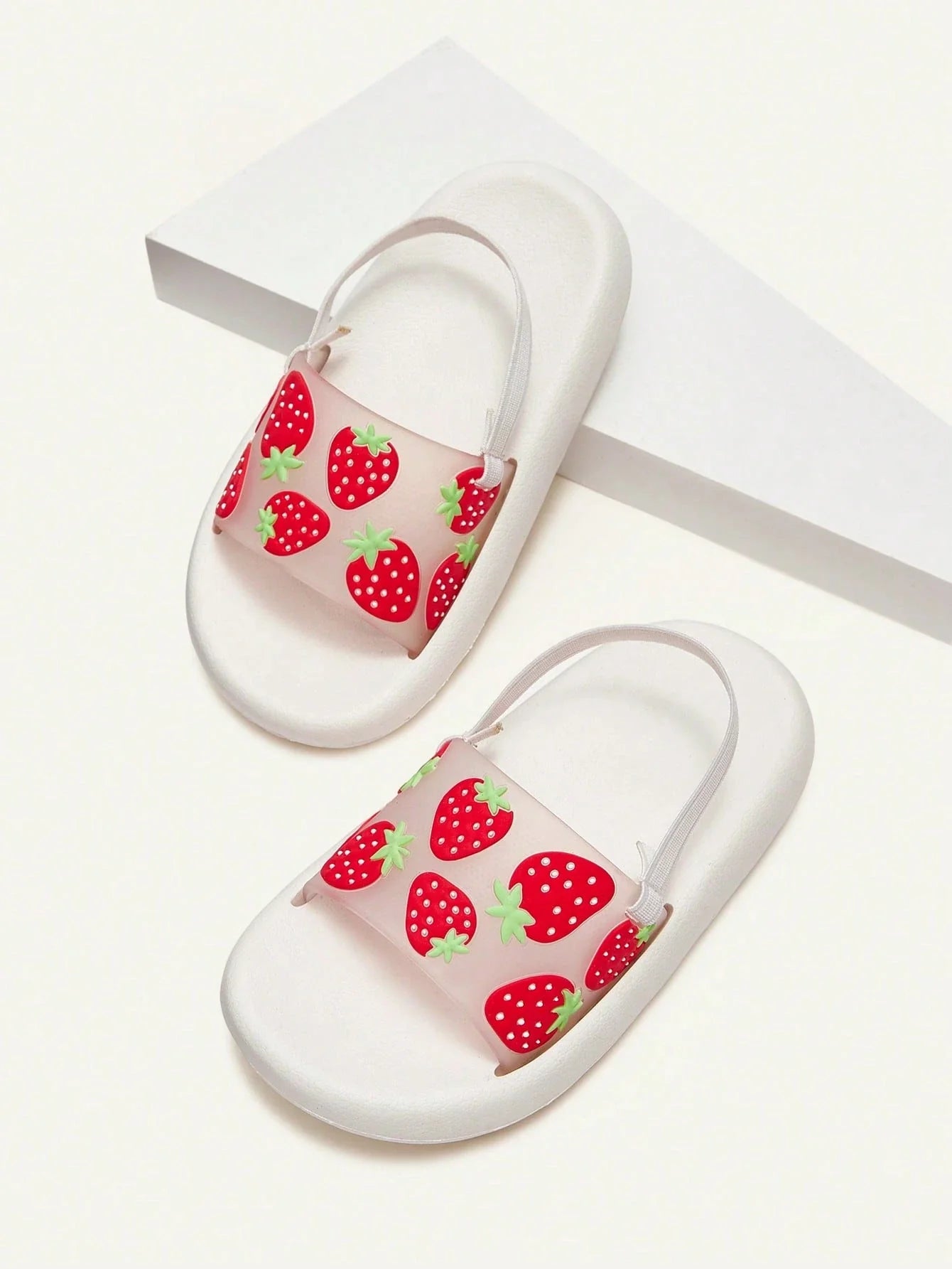 Casual Basic Strawberry Pattern Design Girls Flat Baby Slippers