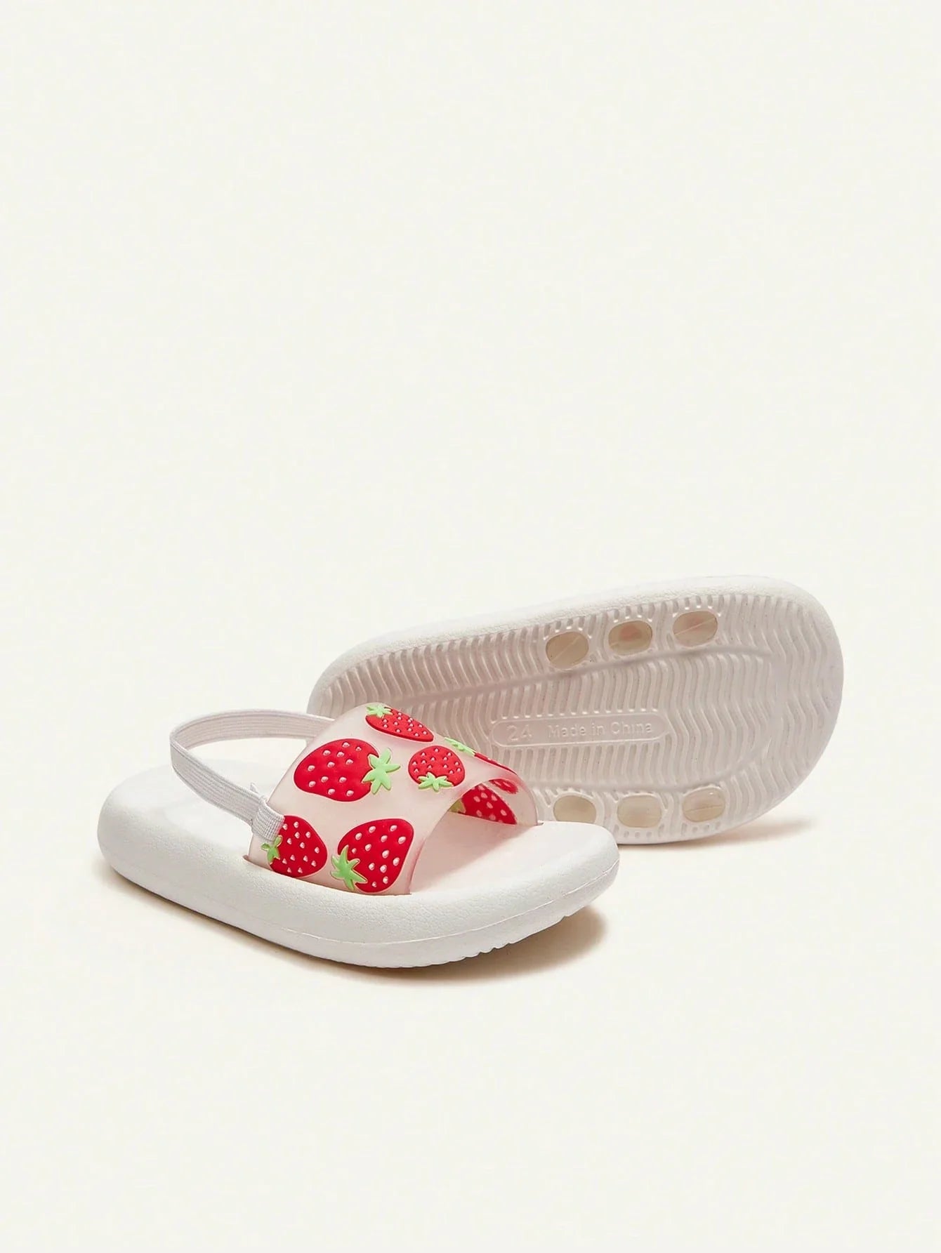Casual Basic Strawberry Pattern Design Girls Flat Baby Slippers