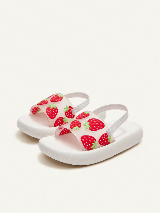 Casual Basic Strawberry Pattern Design Girls Flat Baby Slippers